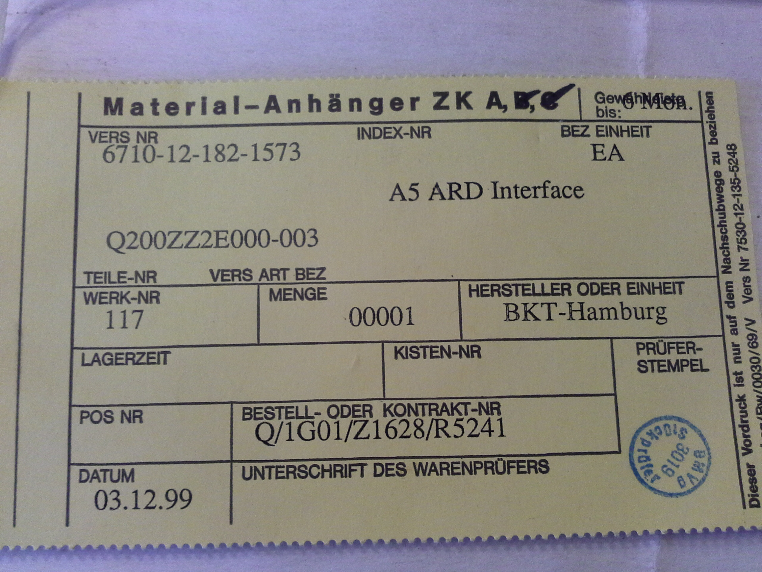 Gedruckte Schaltkreis A5 ARD Interface Q200ZZ2E000-003