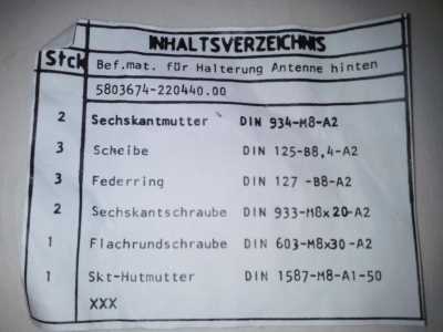 Befestigungsmat. für Halterung Antenne hinten 5803674-220440.00