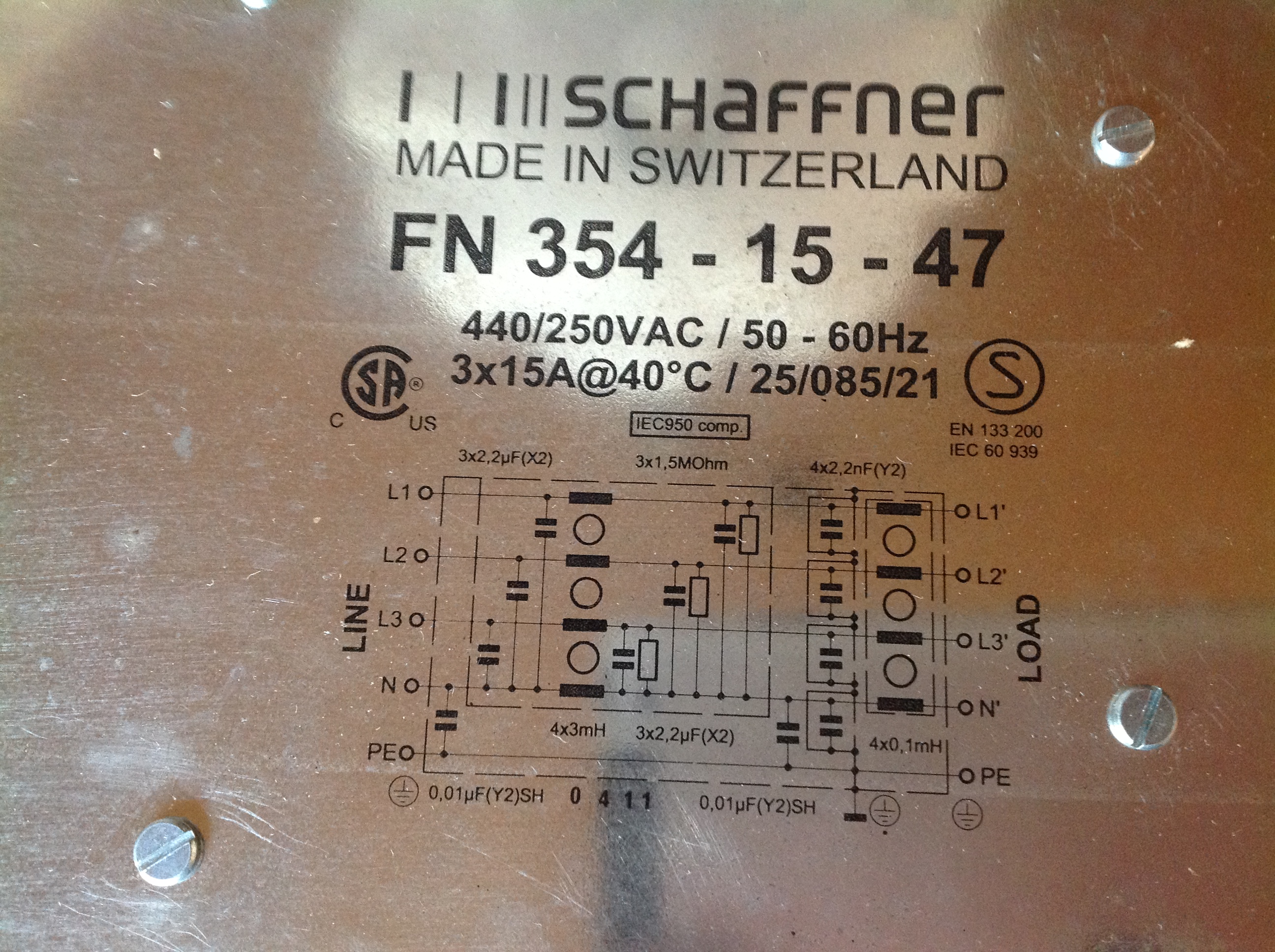 Netzfilter Schaffner FN 354-15-47, 3 x 15 A Netzfilter Schaffner FN 354-15-47, 3 x 15 A