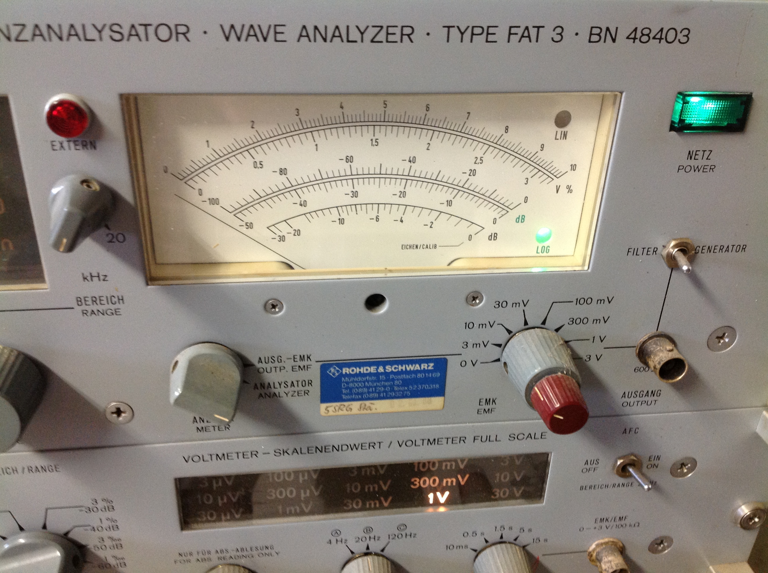 Rohde &amp; schwarz Frequenzanalysator, Wave Generator Typ FAT 3, 5 Hz....60 KHz