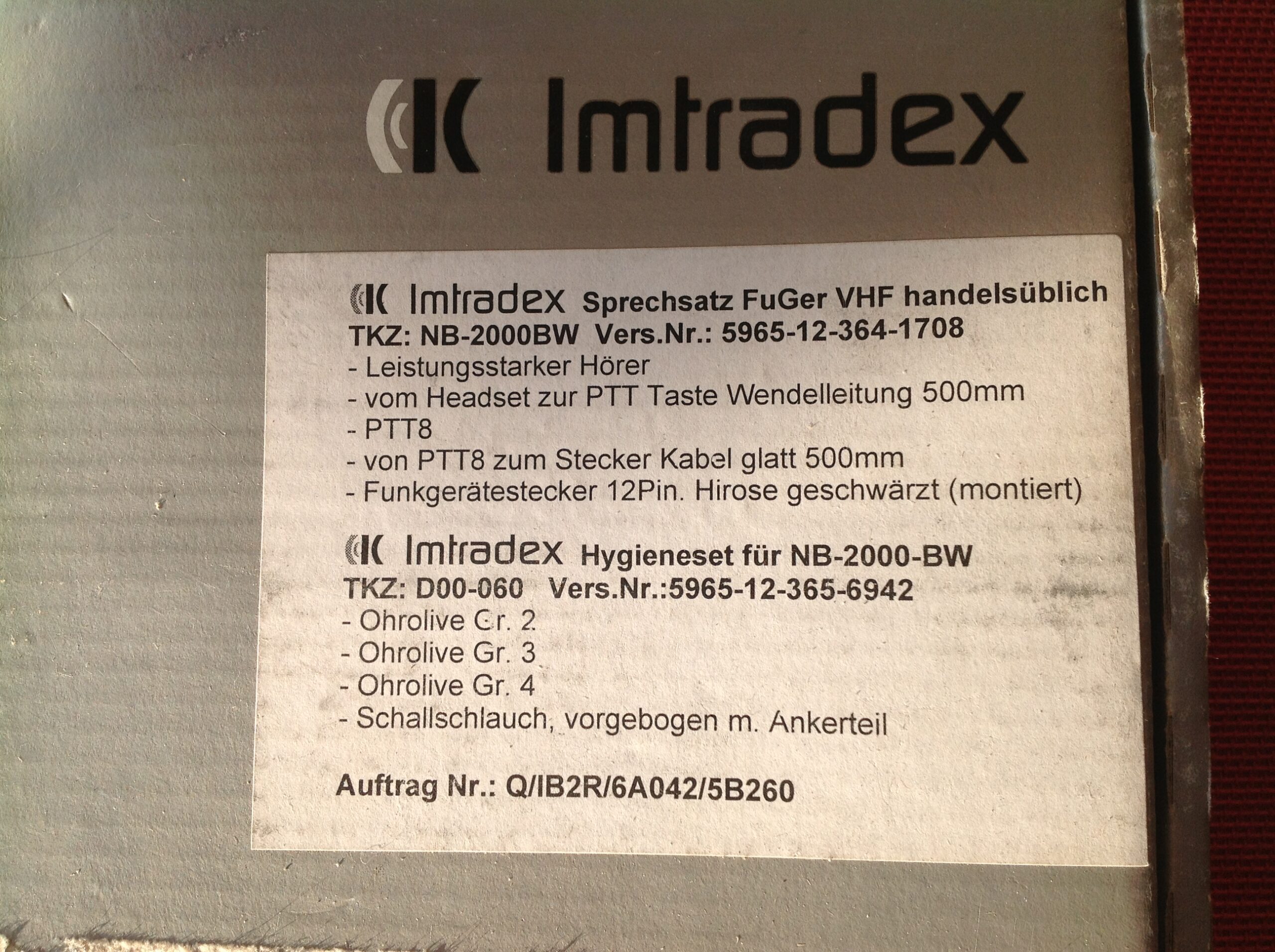 Imtradex Sprechsatz Funk VHF, NB-2000BW