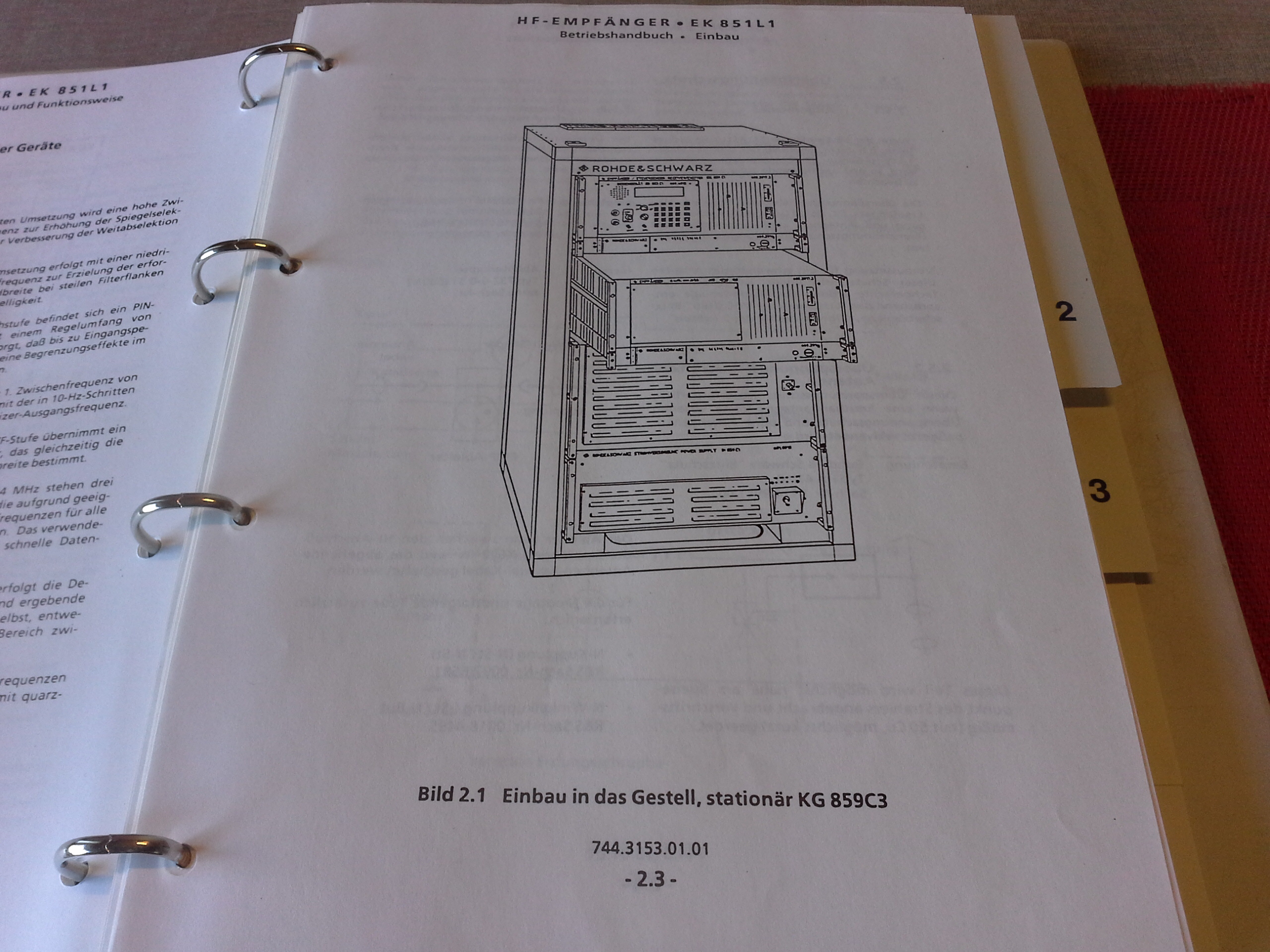 Betriebshandbuch, Rohde & Schwarz, HF-Empfänger EK 851 L1