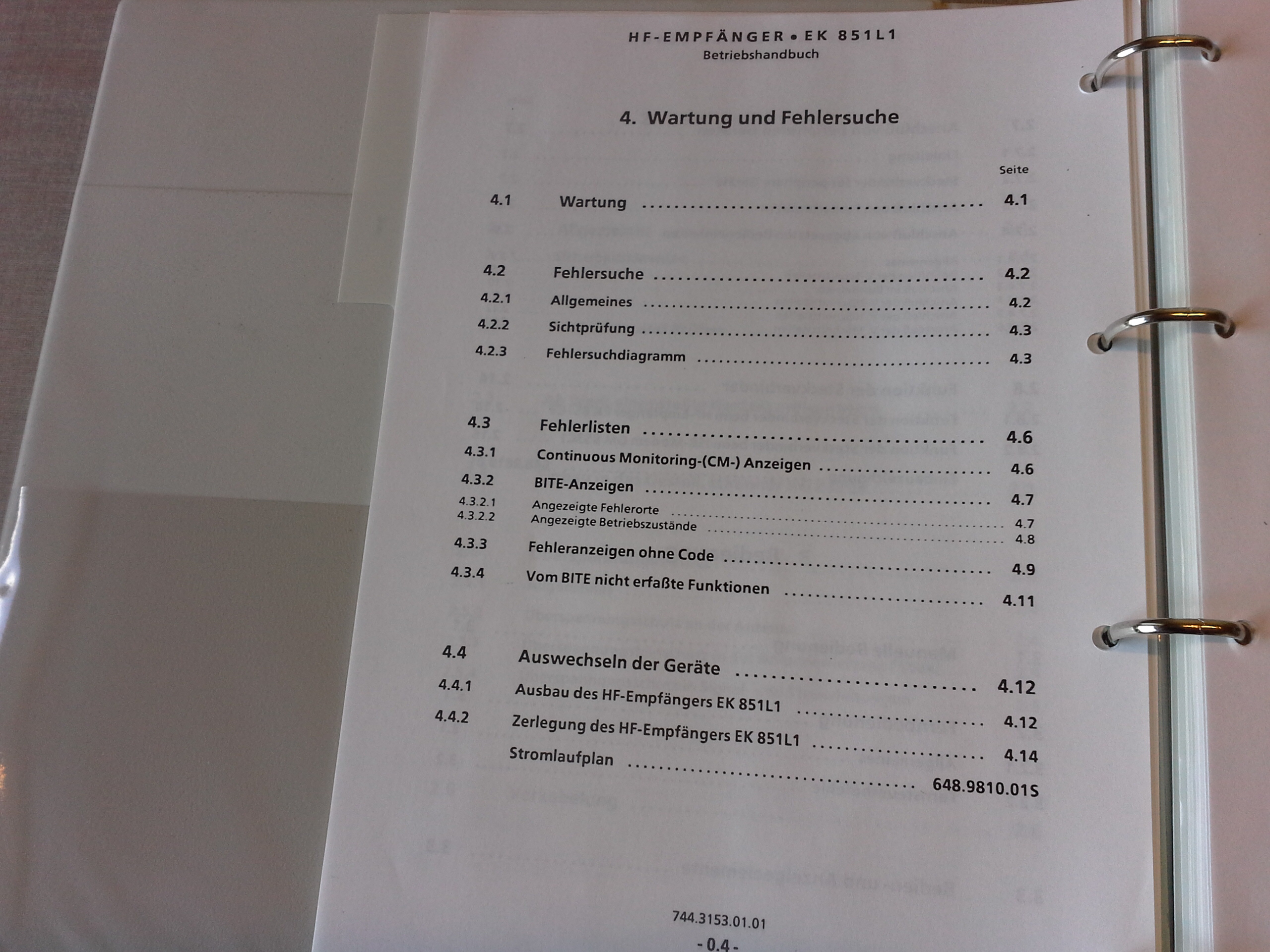 Betriebshandbuch, Rohde & Schwarz, HF-Empfänger EK 851 L1