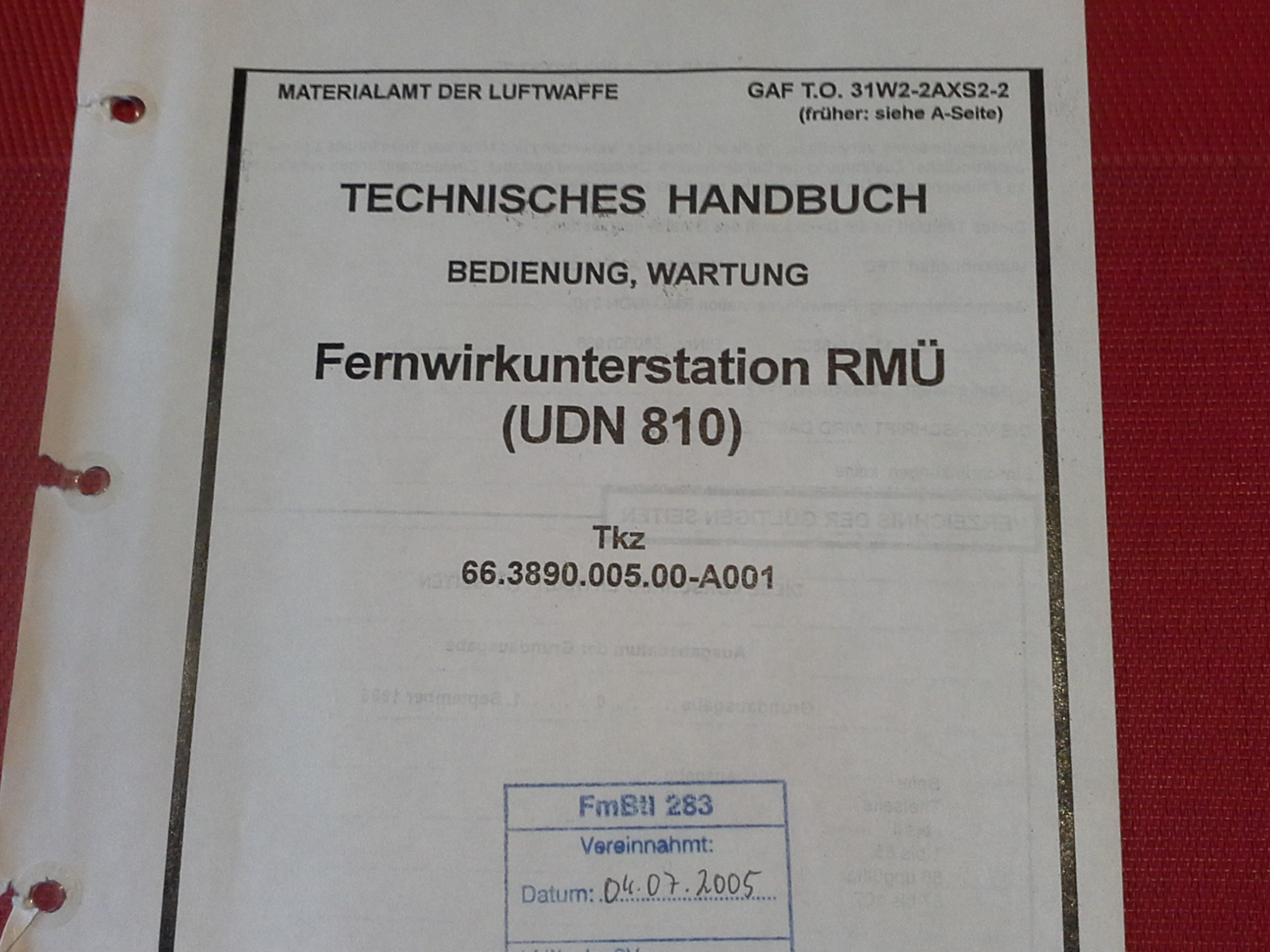 GAF T.O. 31W2-2AXS2-2, Technisches Handbuch, Fernwirkstation RMÜ ( UDN 810 )