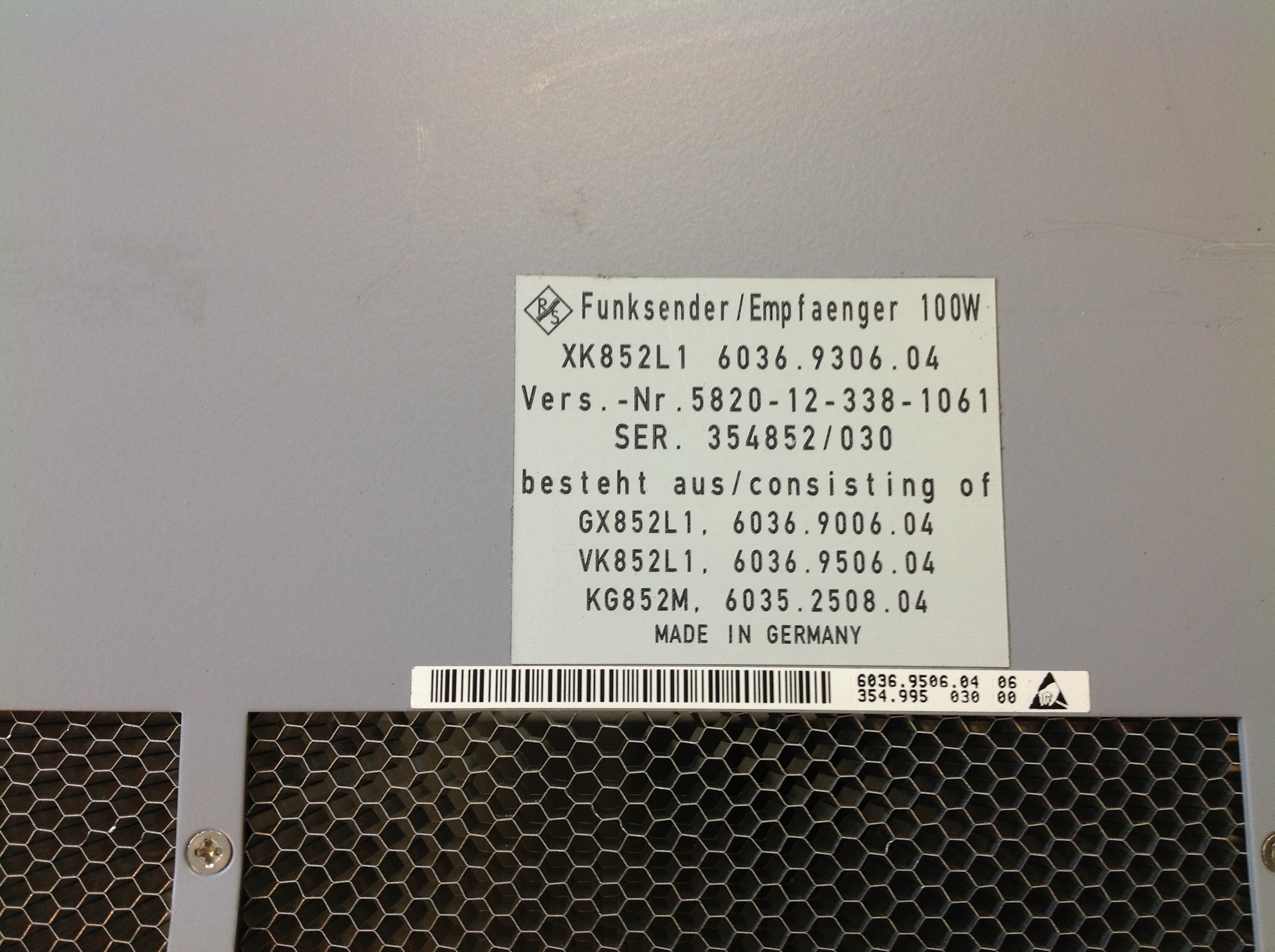 Rohde & Schwarz HF-Verstärker / HF-Amplfier VK 852 L1 Rohde & Schwarz HF-Verstärker / HF-Amplfier VK 852 L1