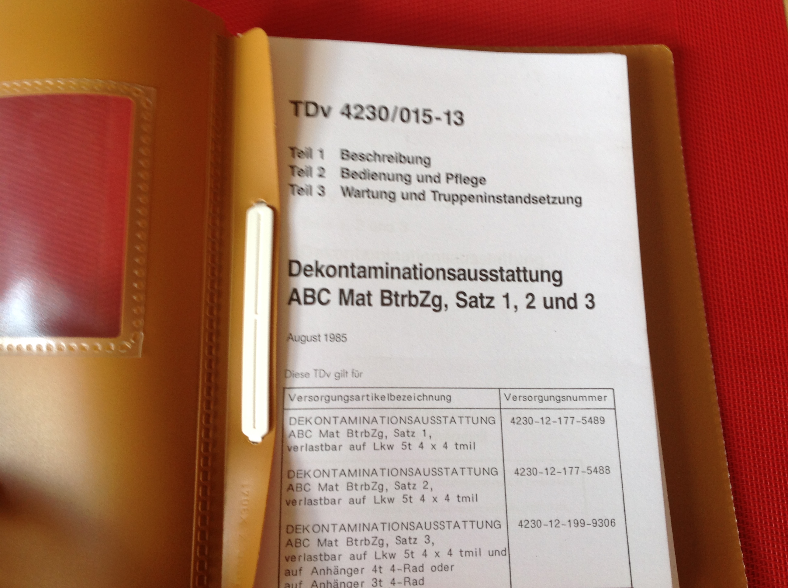 Dekontaminationsausstattung ABC Mat BtrbZg, Satz 1, 2 und 3, TDv 4230/015-13