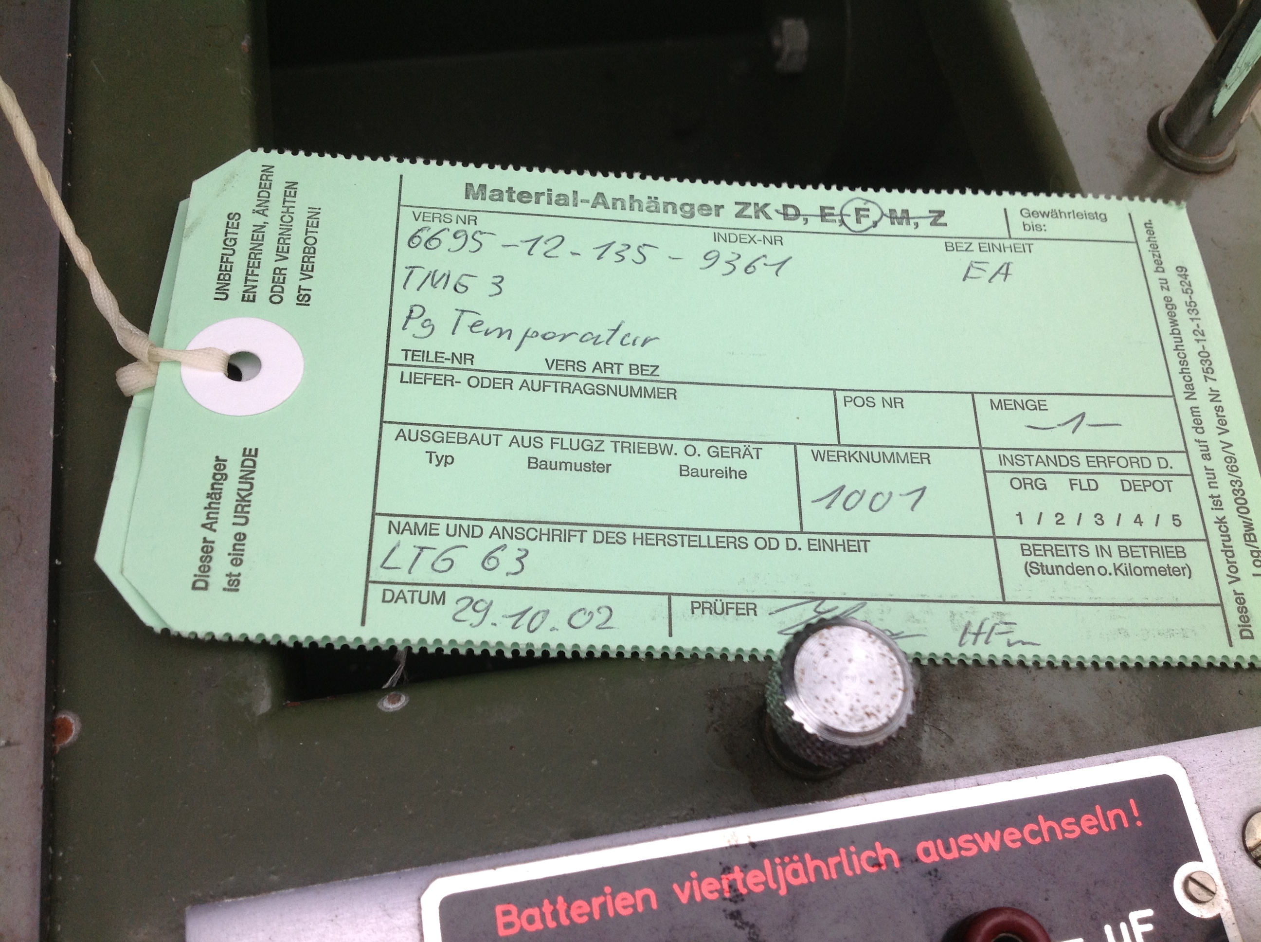 Test Fuchs Prüfgerät für Triebwerksleistung und Temperaturanzeige Typ TMG 3-1