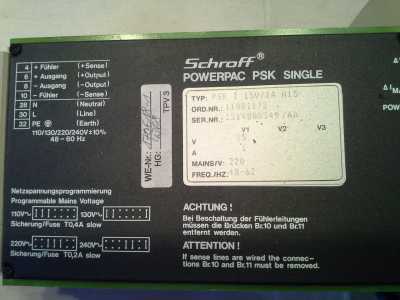 Power Supply/Netzteil 15V/1A H15 Schroff Powerpac PSK I