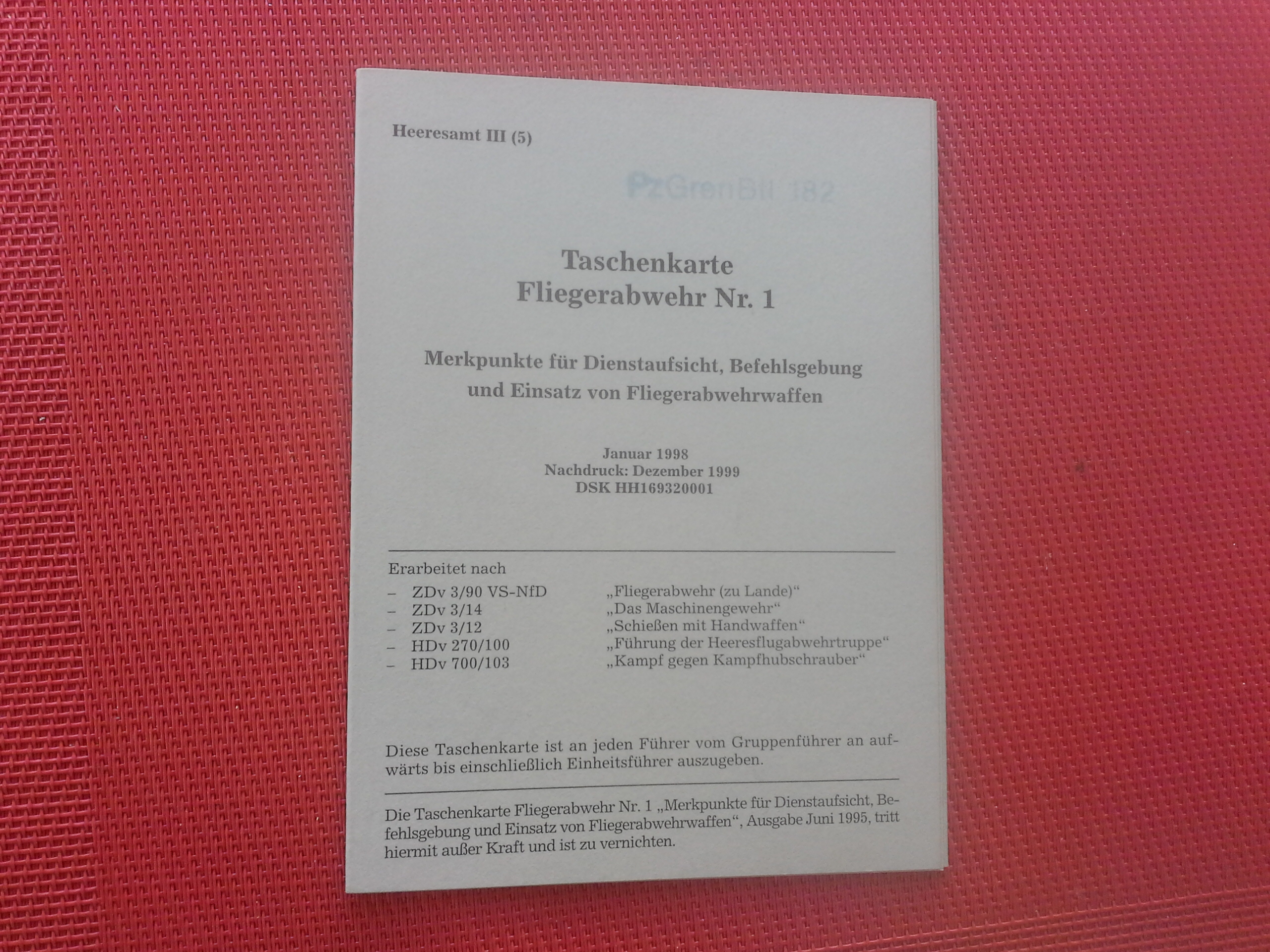 Taschenkarte Fliegerabwehr Nr.1 (Januar 1998)