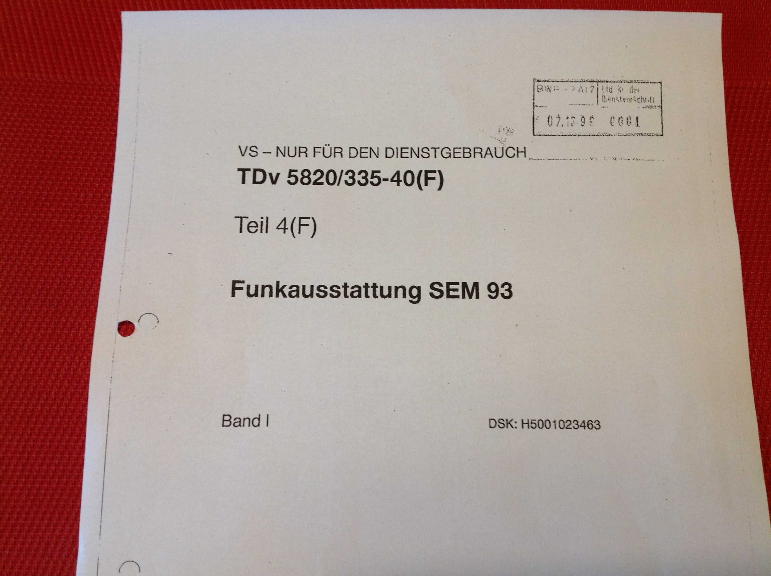 Funkausstattung SEM 93, TDv 5820/335-40(F)