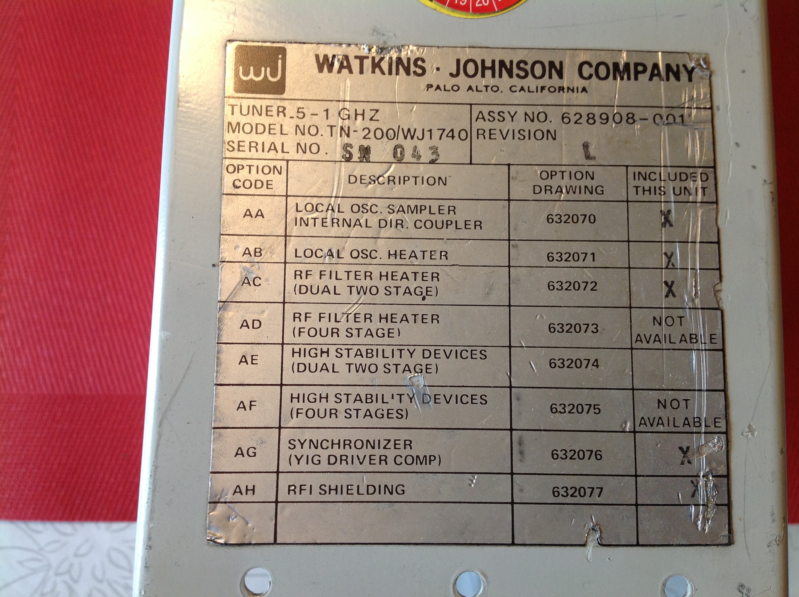 Watkins-Johnson Mod. WJ 1740 Typ TN 200 0,5-1 Ghz Antennen-Tuner/ Antennen-Abstimmgerät