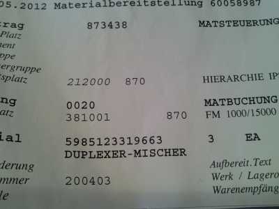 Duplexer-Mischer 29, 0e