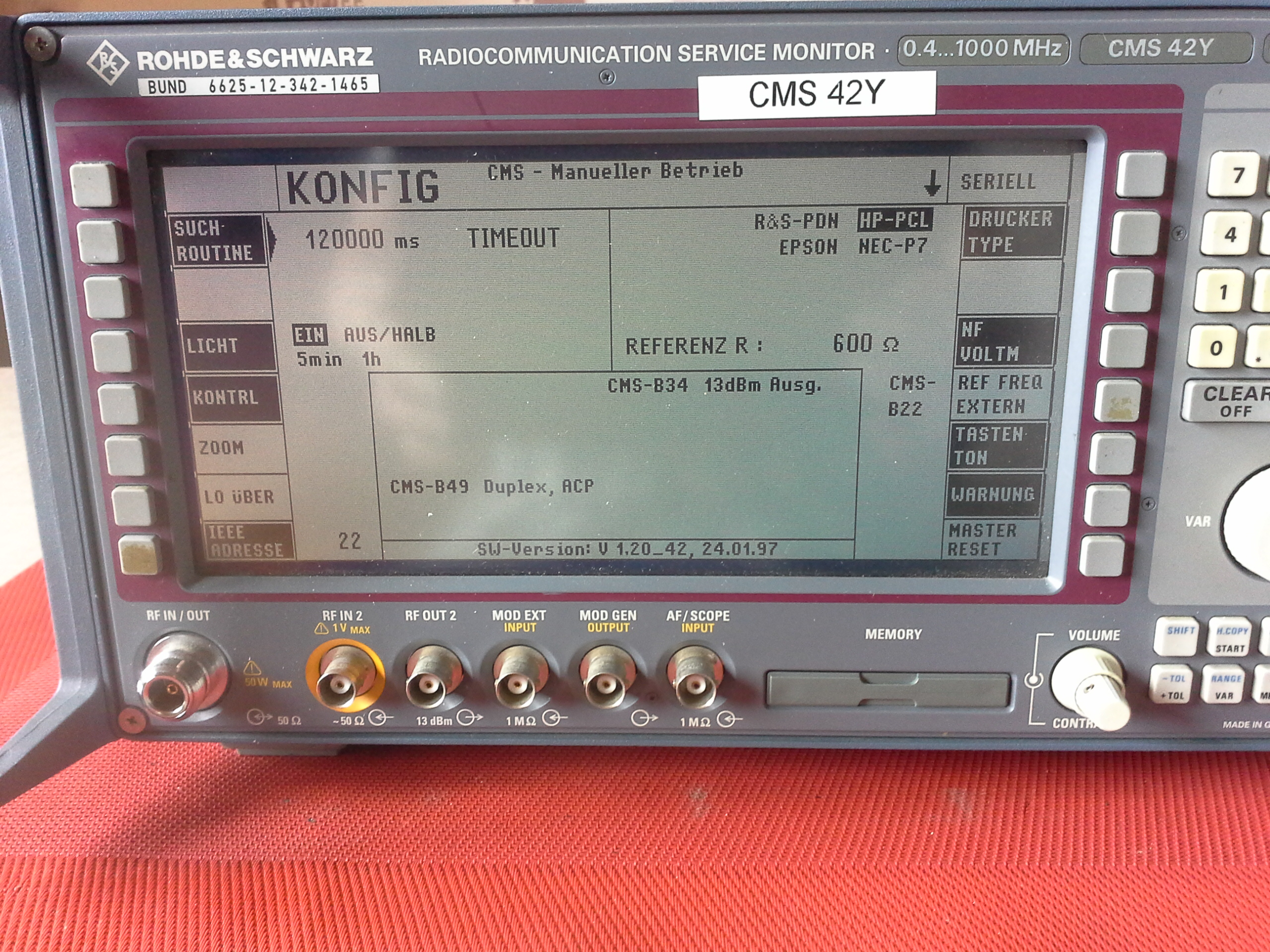 Rohde & Schwarz CMC 42 Y, Funkmessplatz, Radiocommunication Service Monitor, mit Option CMC-B49 ( Nachbarkanalleitungsmesser ), 0,1....1000 MHz