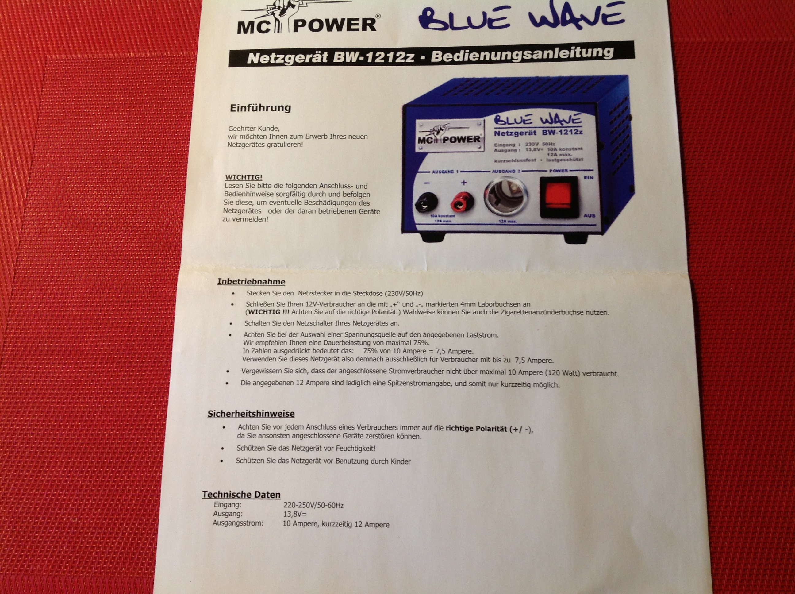 MC Power Blue Wave Netzgerät BW-1212z